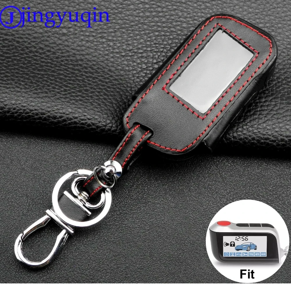 

jingyuqin 3 BTNS Remote Leather Key Cover Case A93 Keychain Silicone Case For Starline A93 A63 Two Way Car Alarm
