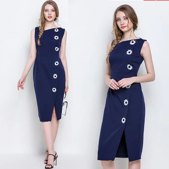 

Office Lady Sleeveless Estidos De Fiesta Appliques Elegant Split Bodycon Dress Celebrity Midi Dress
