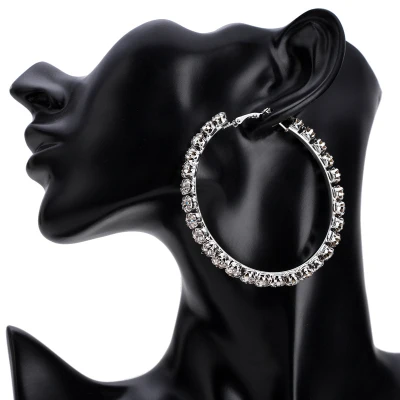silver-6.8cm Классические трендовые Потрясающие стеклянные стразы серьги-кольца с драгоценными камнями для женщин ювелирные изделия Модные массивные серьги аксессуары Лидер продаж - Окраска металла: silver-6.8cm