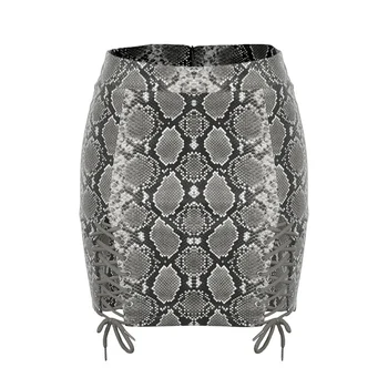 

White Snake Print Pu Leather Skirt Women Streetwear High Waist Bodycon Pencil Mini Skirts Club Bottoms Summer Skirts Saias