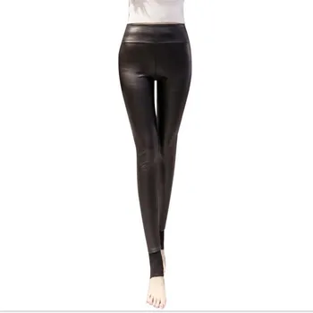 

New Arrival Fashion Women Autumn Winter Warm PU Leggings 2018 High Waist Female Thicken Brushed Slim Casual Leggings Top CQ2347