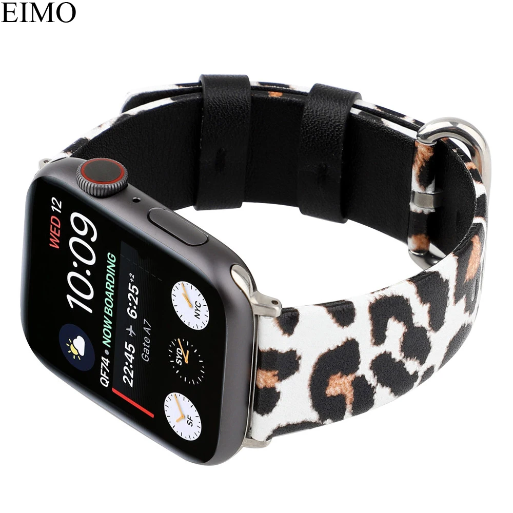 

EIMO Leather strap For Apple watch band 42mm 44mm 38mm 40mm iwatch series 4 3 2 1 New Design Leopard Print Watchband wrist belt