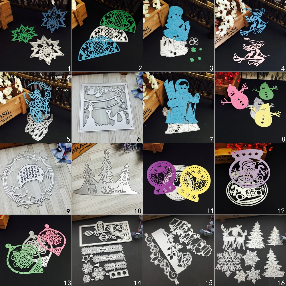 

DIY Merry Christmas Cutting Dies Metal Stencil Scrapbook Album Paper Card Embossing Art Witch Snowman Snowflake Tree Deer Skate