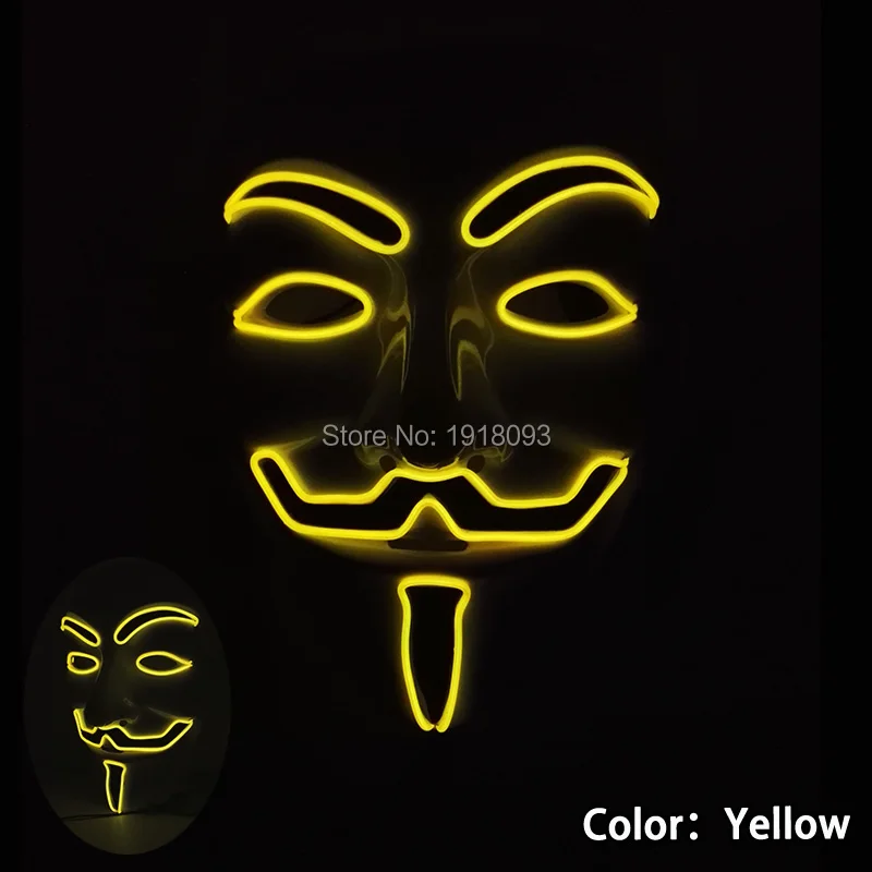 2017 Горячие 10 Выберите тип EL провода мигающие Оригинальные Светильники LED Косплэй анонимные маска светящиеся Вендетта маска Вечеринка