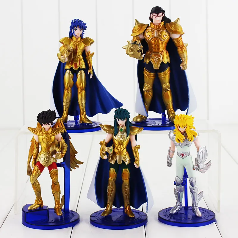 

5pcs/lot New Cosplay Saint Seiya Gold Saint Shiryu Saori Kido Hyoga Shun PVC Action Figure Model Doll Toys