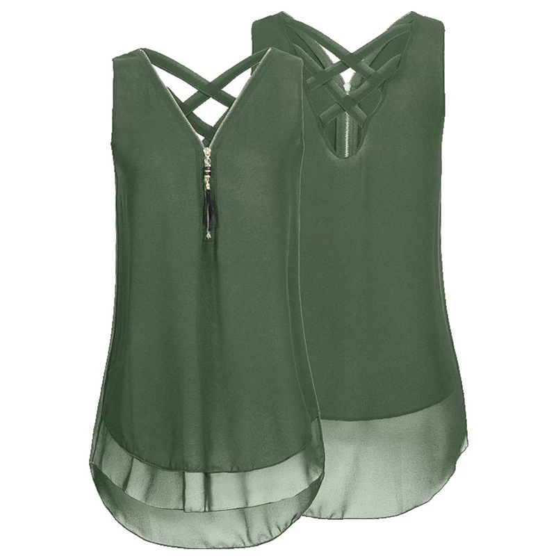 

Plus Size Sleeveless Summer Blouse Women Back Cross Bandage Chiffon Vest Tank Top Oversized Loose Boho Beach Female Blusa Tops