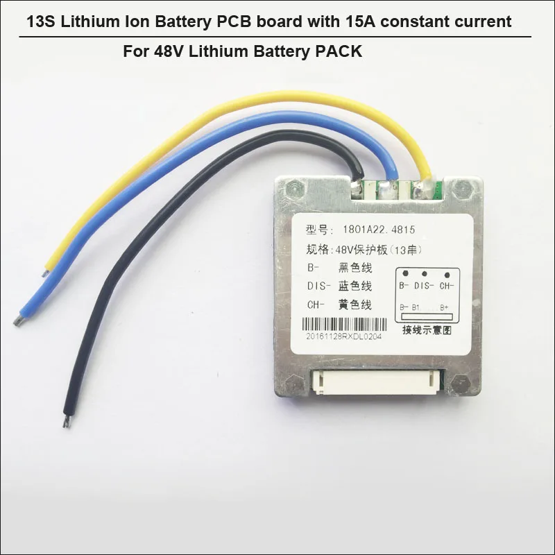 

48V 13S 54.6V 18650 battery small Size PCB and BMS for 13 strings of Lithium Ion battery with 15A constant current