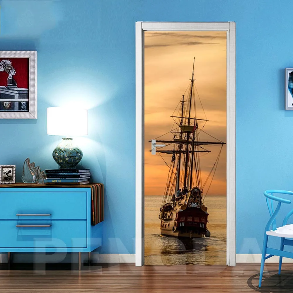 Sticker On The Door Self Adhesive Wallpaper Prints Seaside Sunset ...