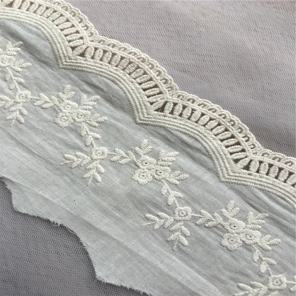 3 ярдов бежевый вышивка хлопок кружево отделка цветочный зубчатый домашний DIY Швейные аксессуары ручной работы для платья