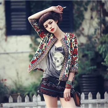 

Floral Print Short Slim Basic Jackets Women Three Quarter Sleeve Autumn Jacket Ladies Casual Coats Plus Size Outwear KLD1168