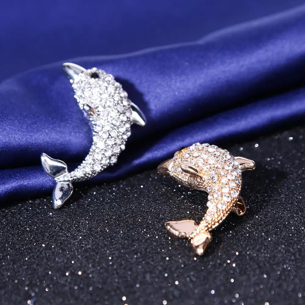 Fashion Rhinestone Dolphin Brooches Crystal Pins Brooches For Women Dress Accessories Party Jewelry Girl's Cute Gifts