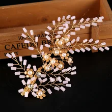 New Fashion Pearl Metal Flowers Crystal Beads Bridal Hair Jewelry Dress Wedding Hair Accessories Girl Party Gift Tiara de noiva
