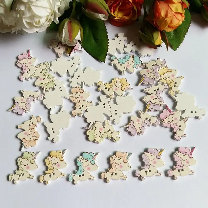 

50pcs Mixed 2 Holes Cartoon Wooden Buttons Fit Sewing and Scrapbooking 2.1x2.1cm for craft accessories