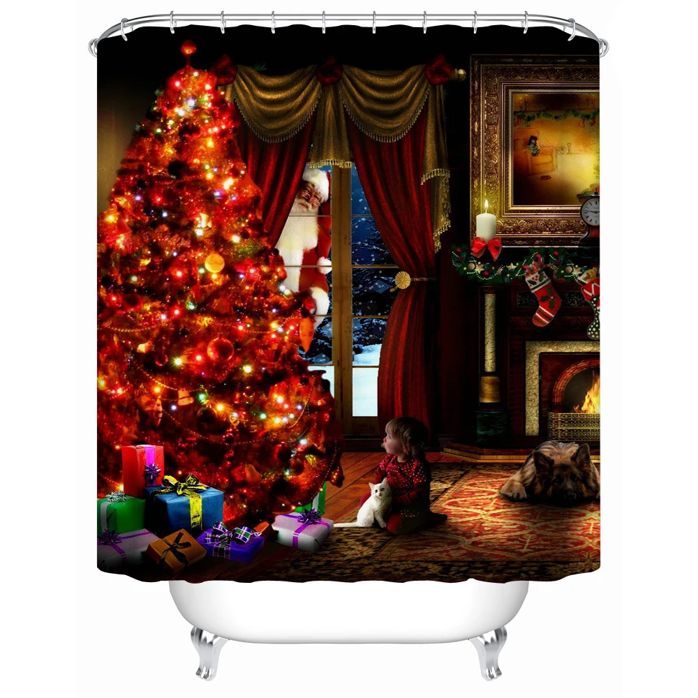 2016 new waterproof fabric shower curtain christmas tree christmas bathroom shower curtains