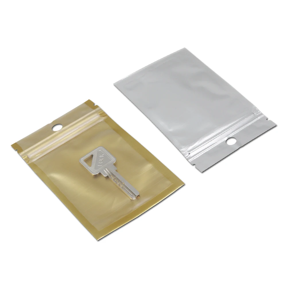 100Pcs Gold / Clear Zipper Plastic Packing Bag Self Seal Zip Lock Ziplock Packaging Bag Hang ...