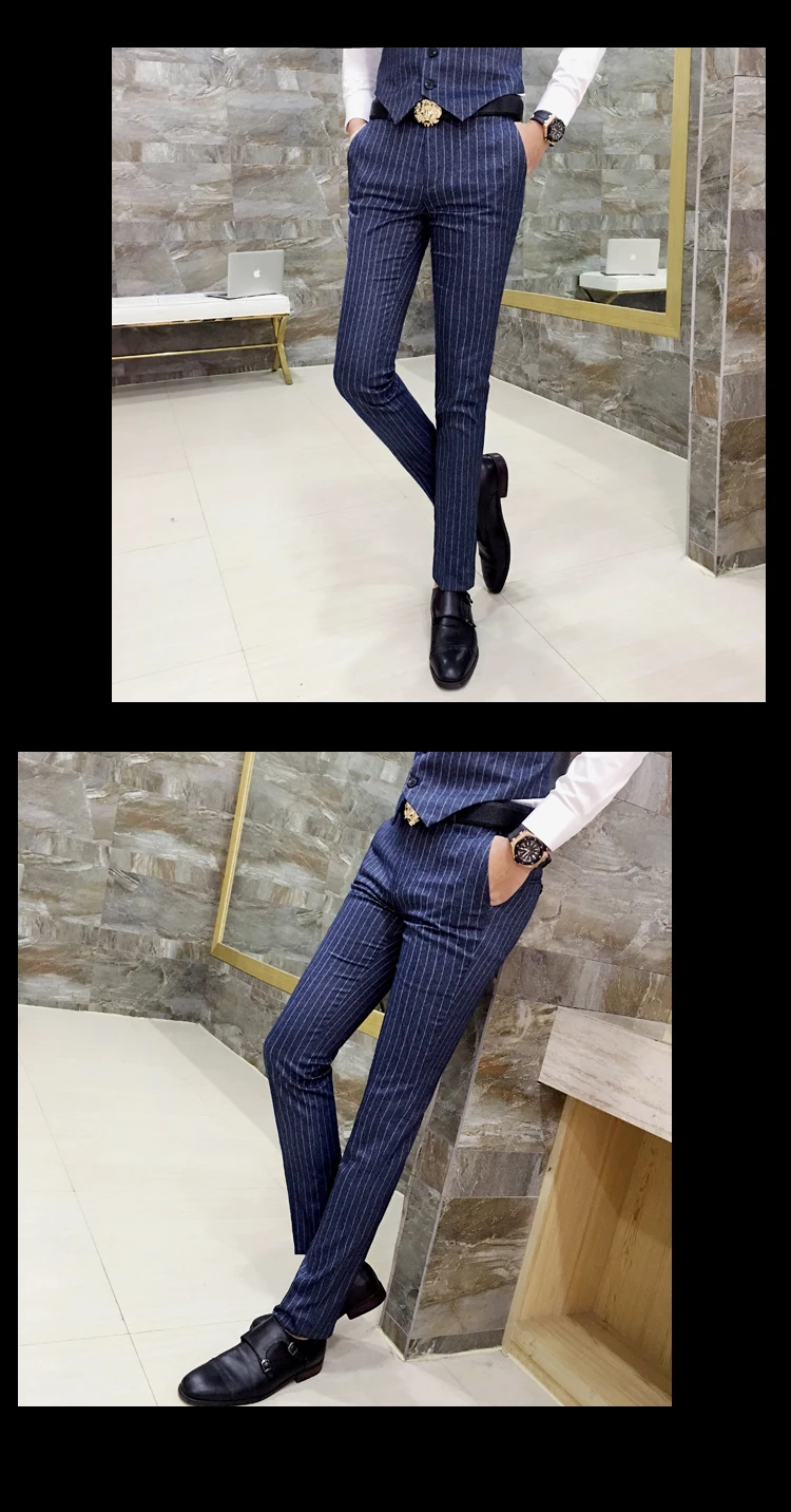 Мужской полосатый костюм брюки Размер 5XL Slim Fit мужские серые брюки удобные и элегантные