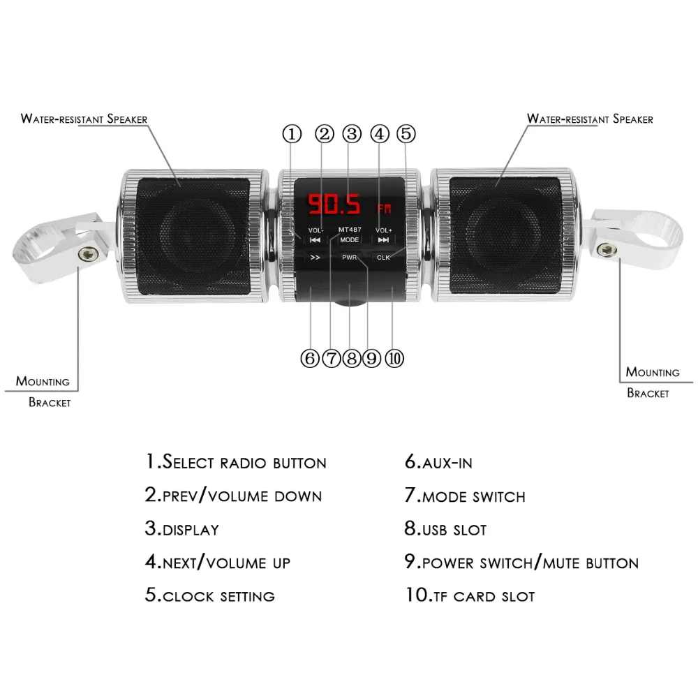 Мотоцикл Водонепроницаемый Bluetooth аудио звуковая система MP3 FM радио Низкий бас