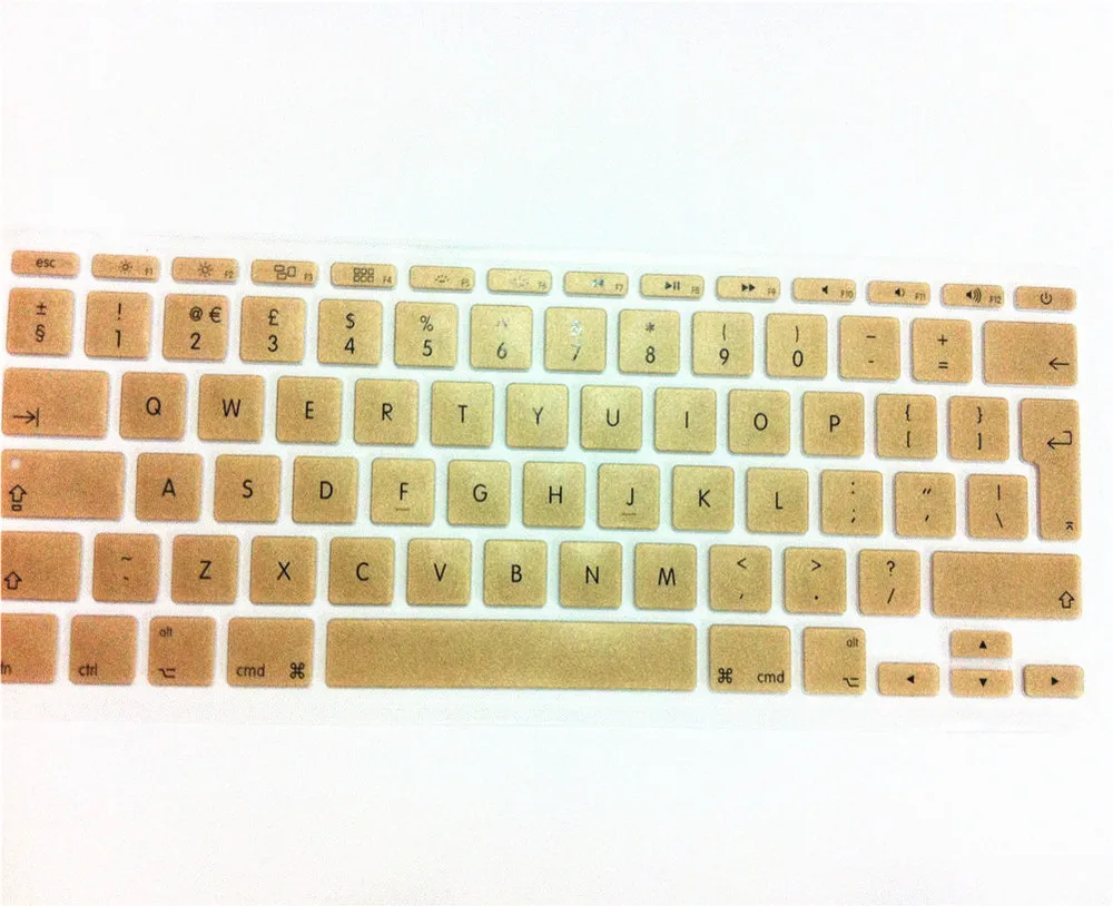 Металлик золото Силиконовые английский Великобритании ЕС клавиатуры Обложка Protector кожи защитную Плёнки для Apple Mac Book Air 11.6"