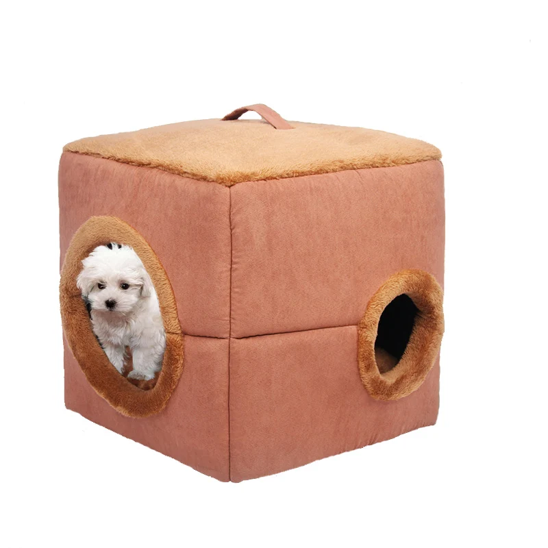 Ткань замши Cube Pet Bed для маленьких средних собак двойной Применение пещере щенок диван мягкий согревающий уютный зимний Pet ho Применение кров...