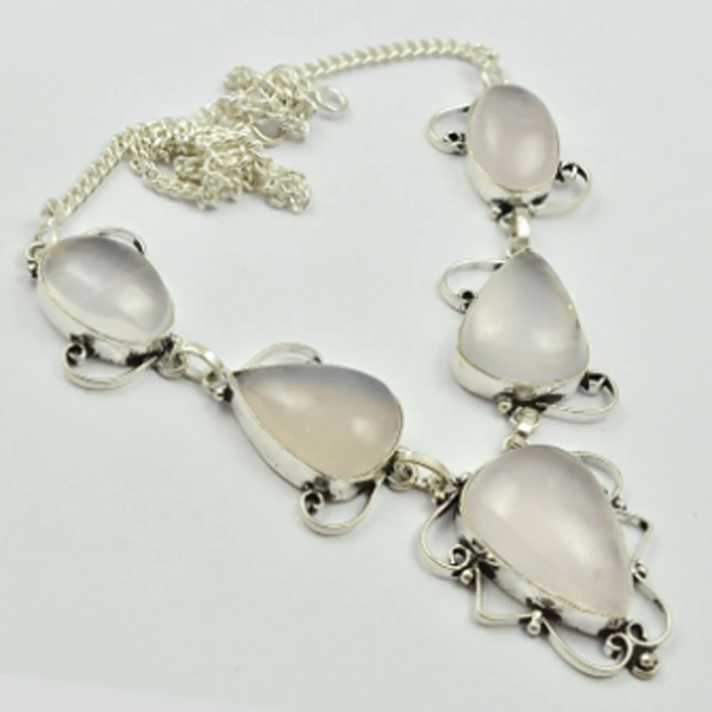 

Rose Quarts Necklace Silver Overlay over Copper , 48cm, N2508