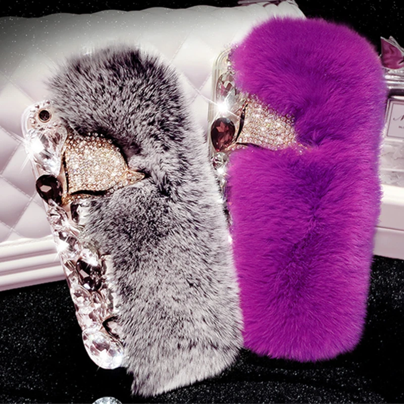 3D Rabbit Fur Case For iPhone 7 Case Luxury Bling Diamong