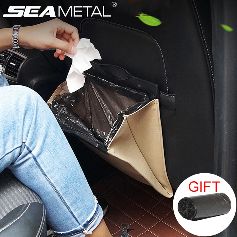 

Car Trash Bin Organizer Back Seat Bag Storage Box Stowing Tidying Auto Magnetic Folding Pocket Hanging Can Universal Accessories