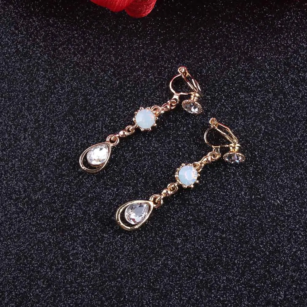 JIOFREE Shiny Crystal Rhinestone Long Clip on Earrings Without Piercing