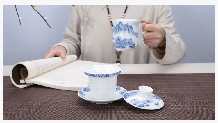 Костяной фарфор офисный Керамический Китайский голубой и белый кунг-фу чайные чашки