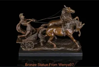 

Art Deco Sculpture Rome Chariot Warrior Soldier Drive Two Horses Bronze Statue