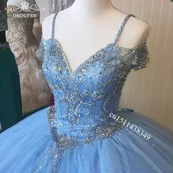 Золушка синий с открытыми плечами Бальные платья 2019 Bling Кристалл бусины Пышное Бальное Платье Длинные сладкий 16 Пышное платье для