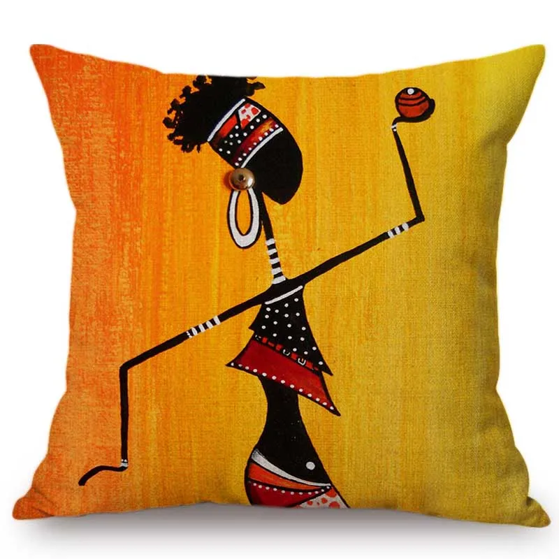 Абстрактное искусство, картина маслом, африканская Женская жизнь, стиль, галерея, декоративная наволочка для подушки, Автомобильная подушка, льняная наволочка для дивана, 45x45 - Цвет: T46-3