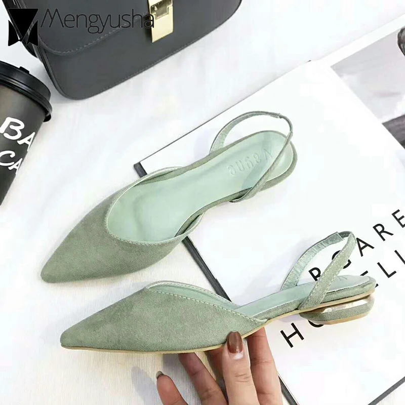

Korean Closed toe slingback woman back strap cutout flat mules shoes woman brief pointy suede soft sandalens summer loafers lady