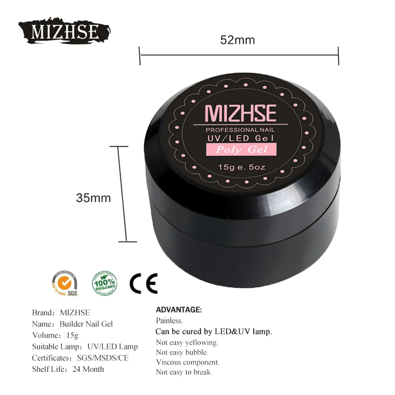 MIZHSE Nails Kit Poly Gel Nail Art 15g Poly Gel Finger Extension Manicure Tips Nails Build Extending Crystal Jelly Gum Polygel