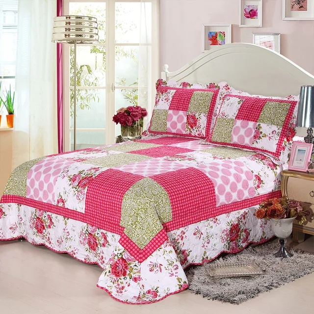 chausub quality patchwork quilt set 3pcs pastoral floral cotton floral cotton sheets