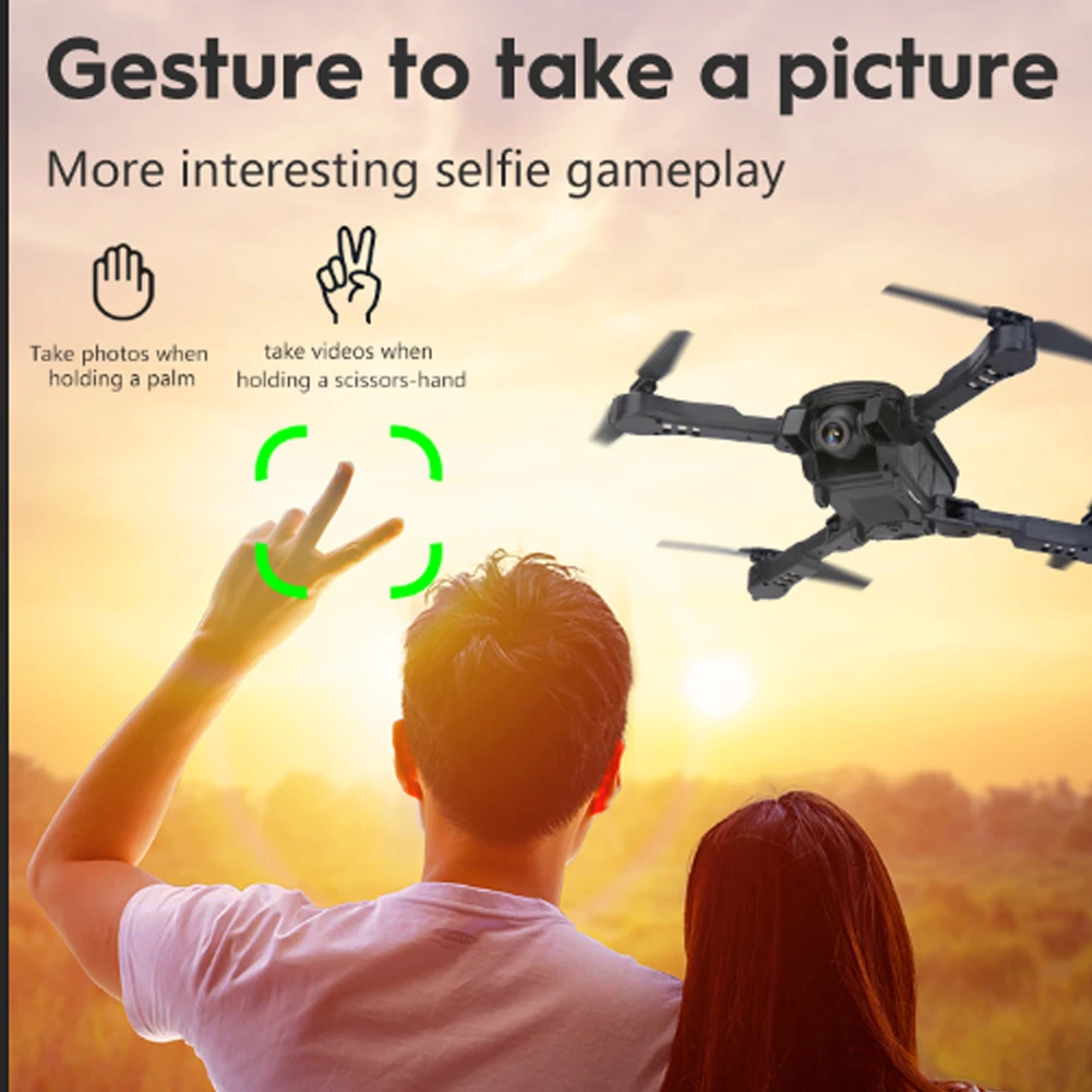 

2.4GHz WIFI Four-axis Aircraft RC Drone 4K Wide-angle Dual Camera Gesture Photo Folding Portable Flying Toy Helicopter Gift