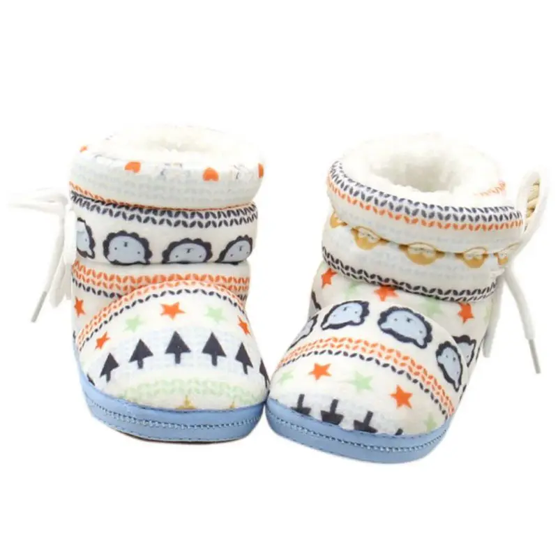 Cute Baby Boots Spring Warm Soft Baby Retro Printing Cotton Padded Infant Boys Girls Soft Boots 6-12M baby boots baby shoes