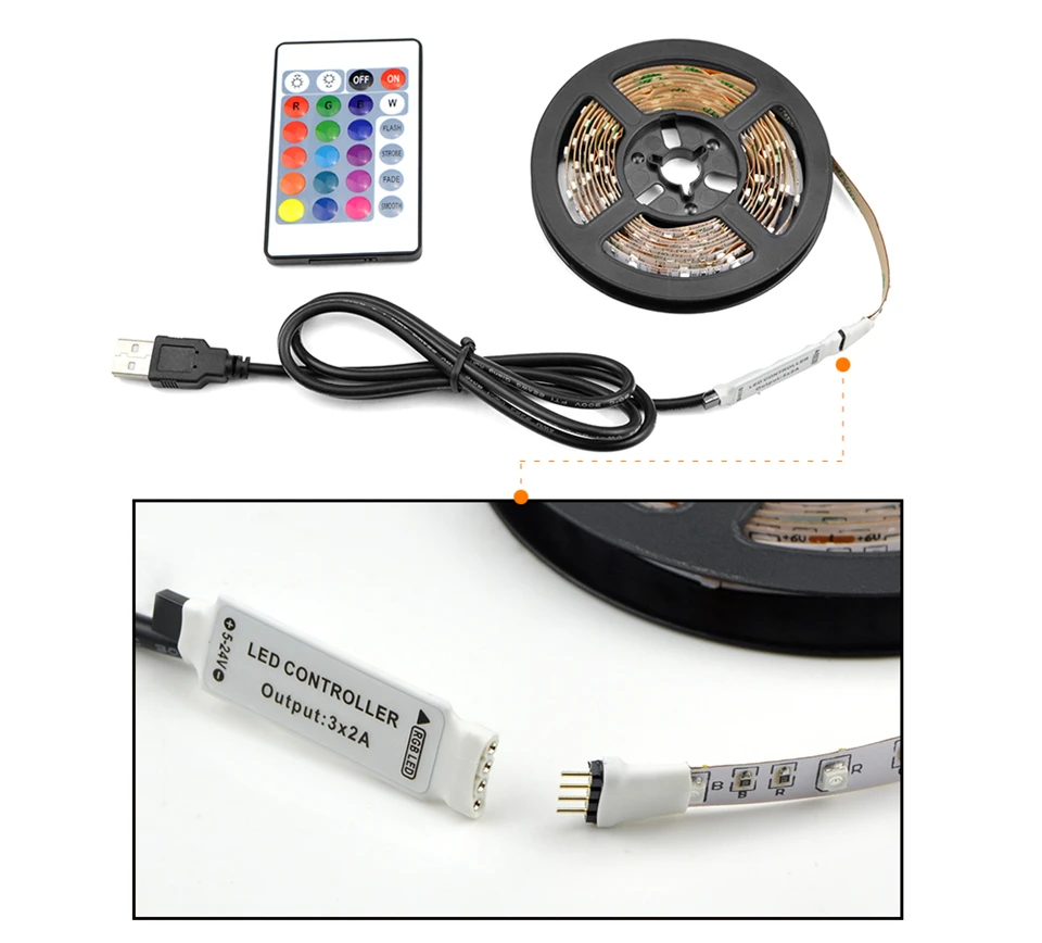 3528 RGB 5v usb меняющая цвет полоса 50 см 1 м 2 м 3 м 4 м 5 м Рождественское украшение для ТВ ПК фоновое освещение с пультом дистанционного управления