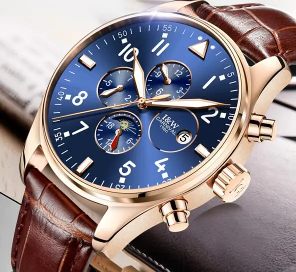 

Carnival Men Automatic Watch Date Day Moon Phase Week 24hours Mechanical Watch Luxury Gift Multifunction Business Watch Fashion