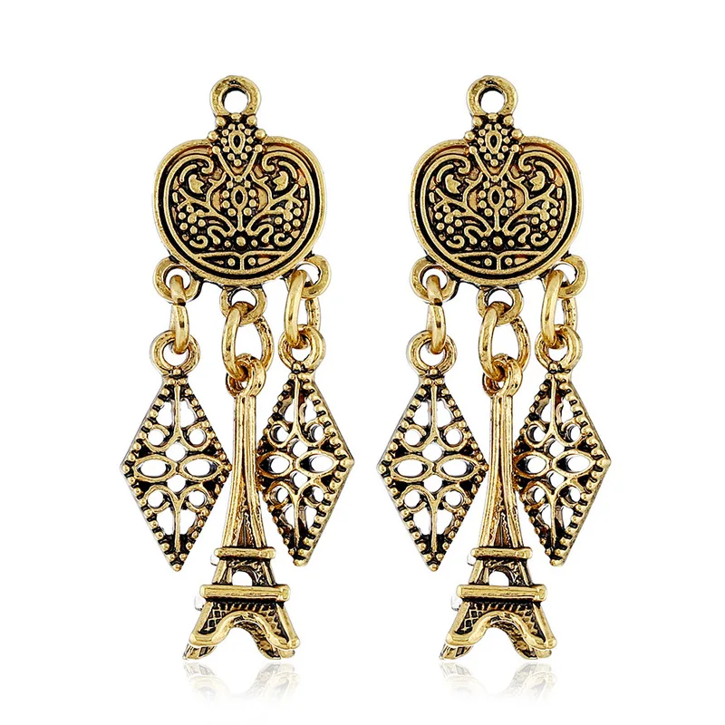 

Earings Fashion Jewelry Cross-border Selling Earrings In Europe And The Bohemian Retro Hollow Out Geometric Tower Pendant Alloy
