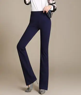 Женские брюки-клеш размера плюс 4, однотонные, черные, белые, бежевые, синие, из смешанного хлопка, брюки с эластичной резинкой на талии, женские весенние брюки qzq0703