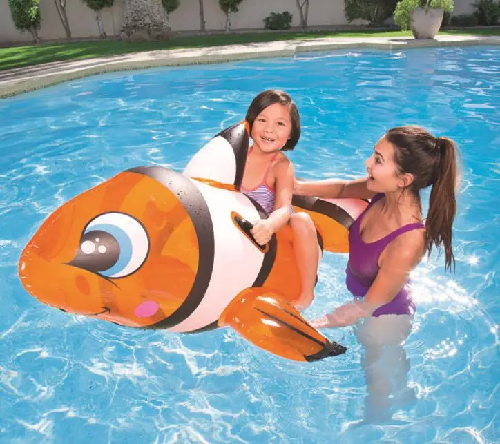 

Water Play Equipment Summer Sport 157x94cm Inflatable Cute Fish Pool Float Handle Animal Swimming Air Mat Kid Pool Toy Ride Gift