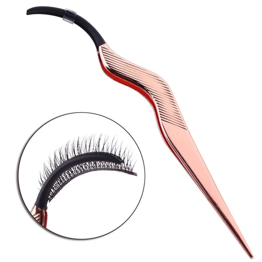 

False Eyelashes Applicator Tool Portable Eyelash Extension Tweezers Stainless Steel Remover Clip Nipper Rose Golden L0561