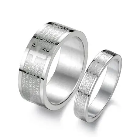 

LOOKER Silver Rings For Men Women Stainless Steel Bible Lord's Prayer Cross Rings Punk Fashion Men Gift Jewelry Rings