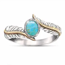 Fashion Personalized Jewelry Vintage Feather Stone Rings for Women Wedding Party Finger Ring Jewelry Gift chic feather ring for women