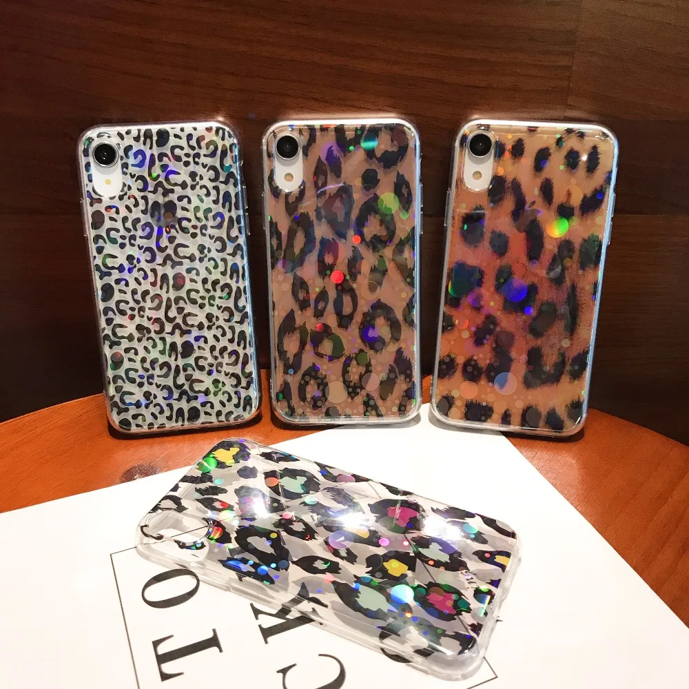 Axbety для iPhone XS MAX/XR модный Леопардовый принт Блестящий Blu-ray Прозрачный чехол 6s 6 7 8