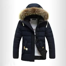 2017 Winter Men Hairy Hat Solid Thickening Coat Men Hooded Cotton-padded Fashion Jacket Warm Parkas Plus Size Top Clothes z30