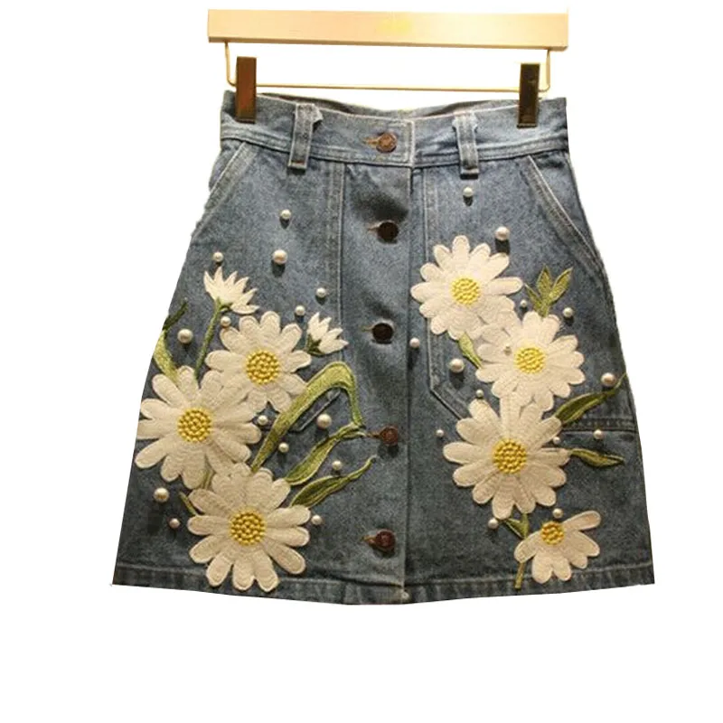 Джинсовая юбка с высокой талией трапециевидная мини-юбка женская 2019 Лето Новые поступления одной кнопки Карманы синяя джинсовая юбка