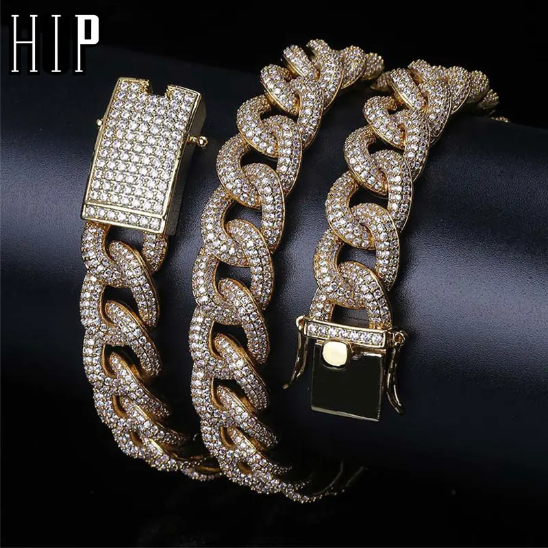 

Bling AAA Cubic Iced Out Cuban Chain Micro Paved Zircon Miami Link Chain Necklace & Pendants for Men Hip Hop Jewelry