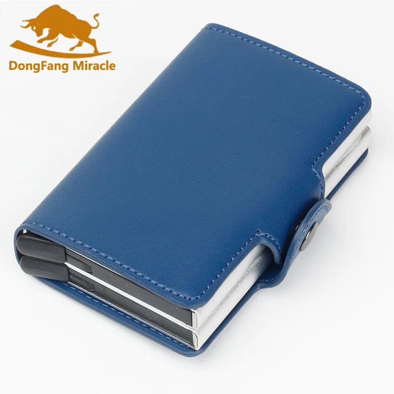 

2018 Men And Women Business Credit Card Holder Metal RFID Double Aluminium Box Crazy Horse Leather Travel Card Wallet
