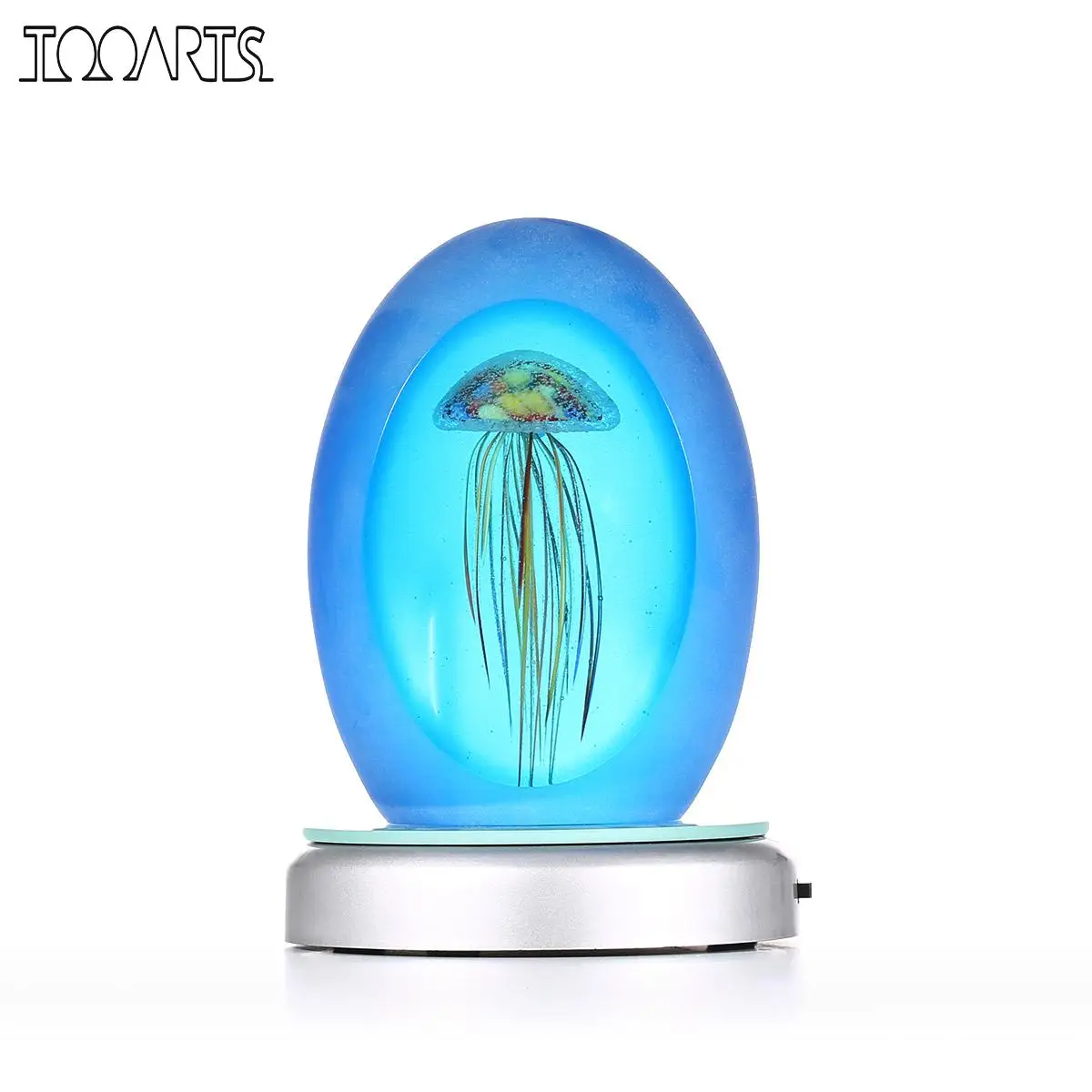 8“ Glass Jellyfish Paperweight Handmade Figurine Glow in The Dark large blue 